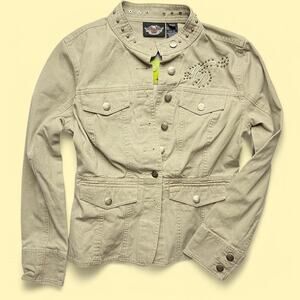 Cream harley davidson denim jacket